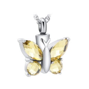 Pendentif funéraire - Papillon avec cristaux - Jaune