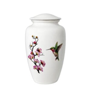 Aluminium funeral urn - Magnolia hummingbirds