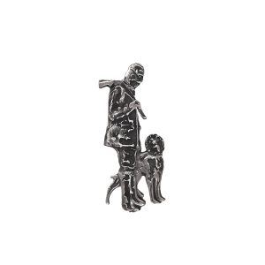 Appliqué en laiton – Chien et maître – Argent antique