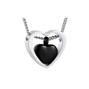 Pendentif funéraire - Cœur double - Noir