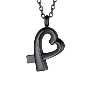 Pendentif funéraire - Ruban coeur - Noir