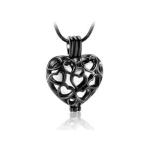Pendentif funéraire - Boîtier coeur - Noir et argent