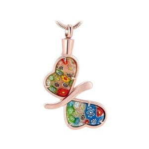Pendentif funéraire - Papillon fleuri - Or rose