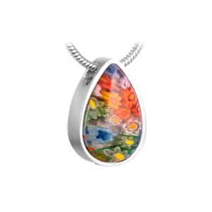 Pendentif funéraire - Goutte fleurie - Argent