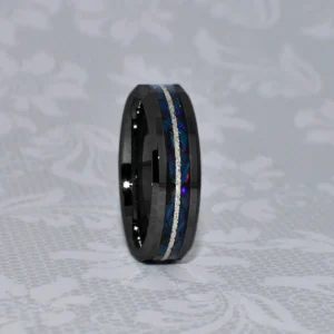 Bague funéraire en céramique noire à 3 bandes – cendres ou opales