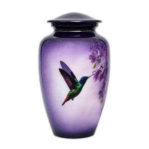 Urne funéraire en aluminium - Colibris fleur violet - Modèle 2