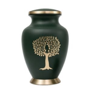 Urne funéraire en laiton - Arbre de vie - Vert mat
