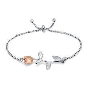 Bracelet funéraire - Fleur rose - Argent