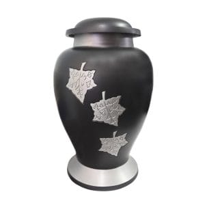 LIQUIDATION - Urne funéraire en laiton - Feuilles d'argent